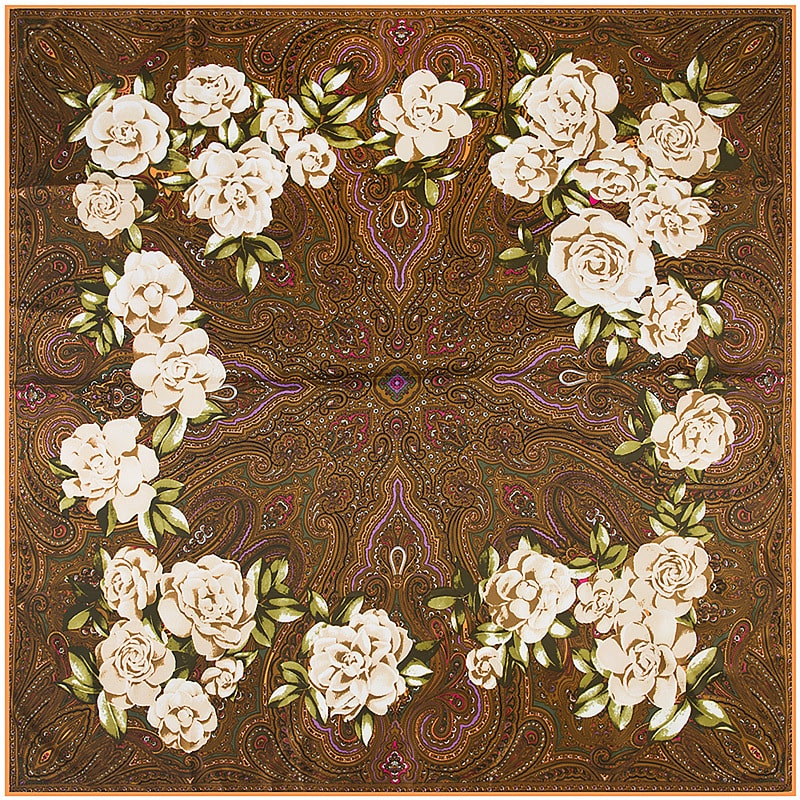 Foulard Carré En Soie Mûrier 68x68cm - Motif Fleurs Blanches Et Oiseaux